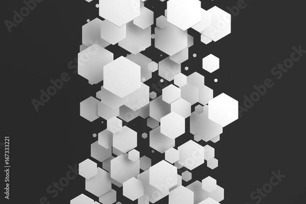 Fototapeta White hexagons of random size on black background