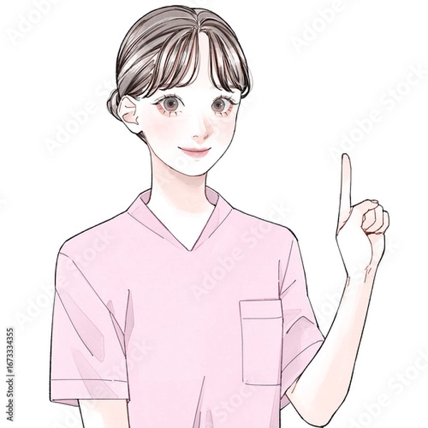 Fototapeta 看護師(ピンク)_指さし