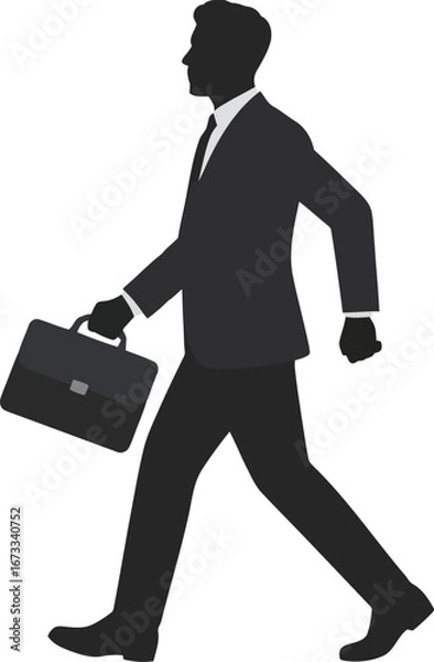Fototapeta Vector art of silhouette of a businessman in a suit walking with a briefcase