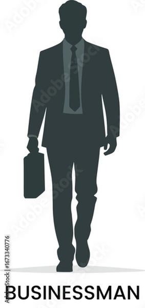Fototapeta Vector art of silhouette of a businessman in a suit walking forward with a briefcase