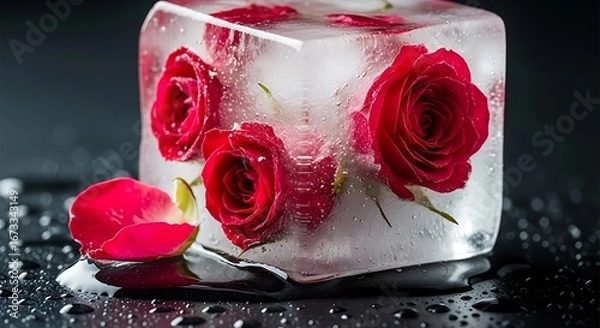Obraz red rose and ice