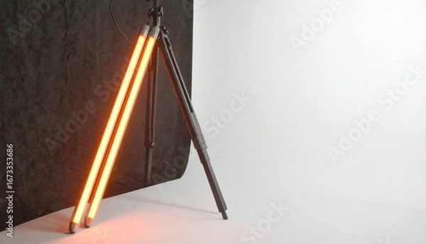 Fototapeta A curved red laser beam arcs elegantly from the bottom left to the top right, creating a slight reflection and glow. The beam is centered in the frame, with a black-to-transparent gradient background 