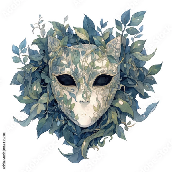 Obraz Enigmatic cat mask surrounded by lush greenery digital art nature fantasy close-up creativity