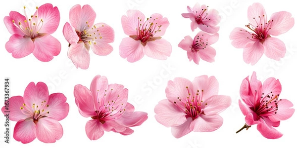 Obraz collection pink sakura flowers isolated on white