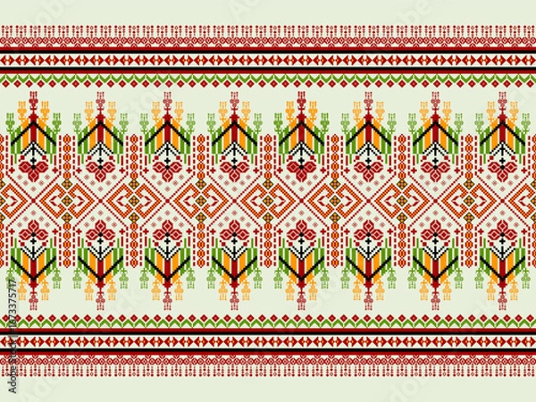 Obraz Geometric pixelated Arabic patterns on the fabric reflect the ornate and ethnicity,grid floral,grid colourful, backgrounds, seamless grid design for carpet,textile,textured,wallpaper,print,decorate