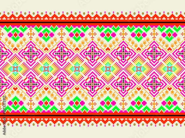 Obraz The pixel arrangement is geometric, floral and has bright, eye-catching colors that give a lively feeling.