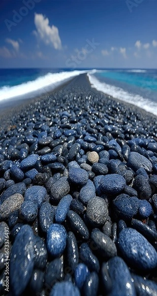 Obraz Dark pebbles lead to ocean meeting point
