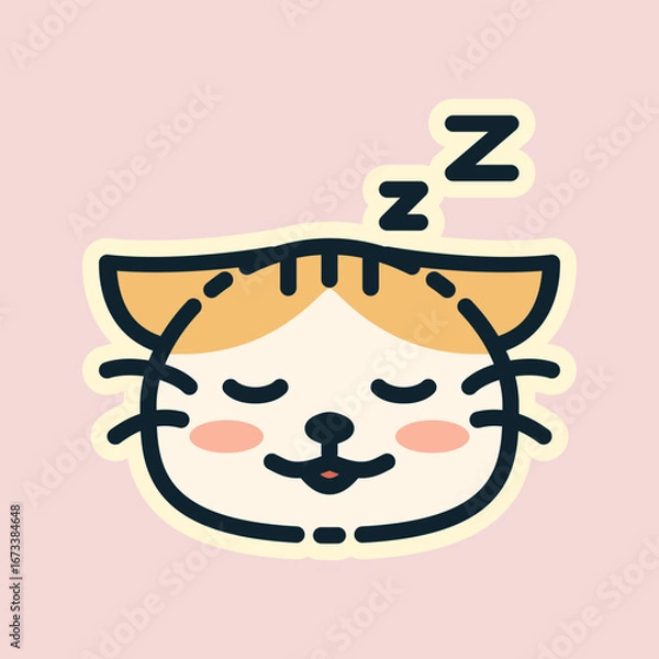 Fototapeta Illustration of The sleeping cat, designed in flat style. Ideal for stickers, branding, and digital projects. Comes in multiple formats, and making it versatile for both print and online use.