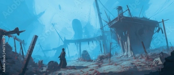 Obraz Surreal post-apocalyptic landscape with shadows.