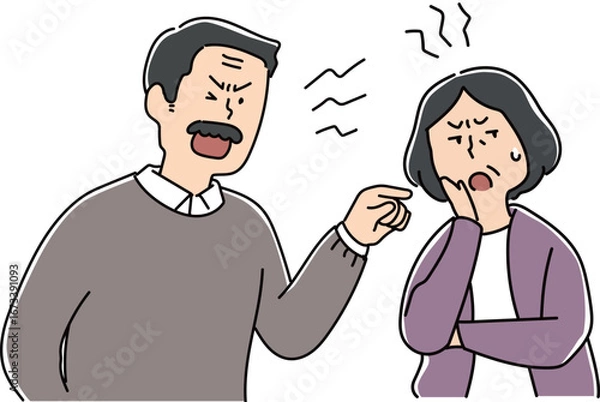 Obraz 怒りながらクレームを入れるおじさんとおばさん