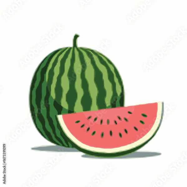 Fototapeta "Fresh Watermelon with Slice Illustration"