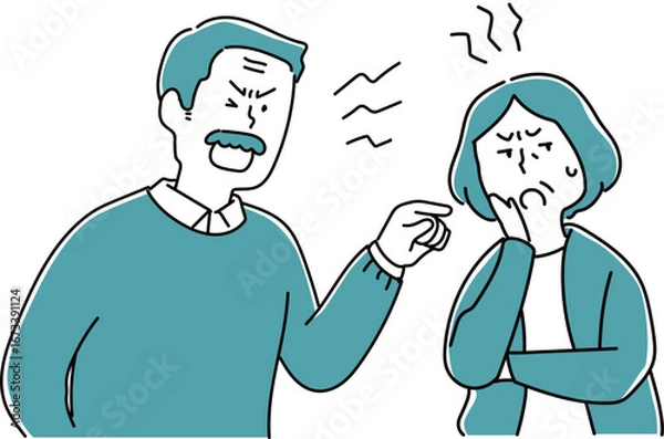 Obraz 怒りながらクレームを入れるおじさんとおばさん_単色