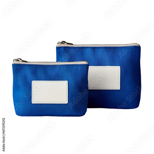 Fototapeta Organizing essentials stylish blue pouches for everyday use modern studio product photography minimalist design