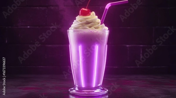 Obraz Vibrant neon pink smoothie in retro style