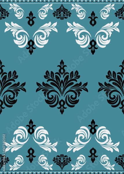 Fototapeta Elegant Damask Pattern on Teal Background