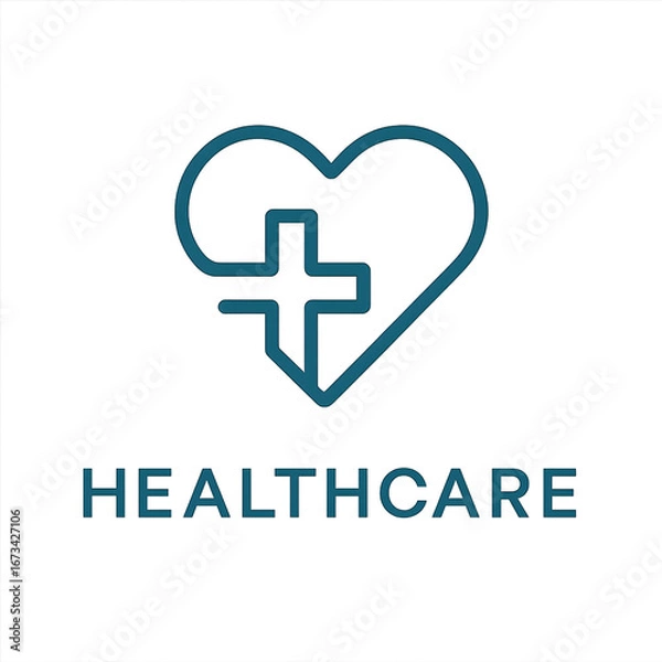 Fototapeta Healthcare Logo Design with Heart and Cross Symbol in Line Art Style on Transparent Background