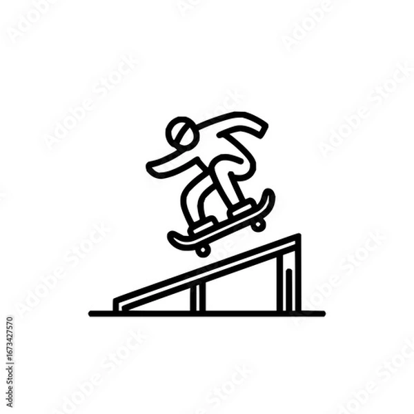 Fototapeta Skateboarder outline vector image performing trick on ramp for extreme sports and recreation design projects