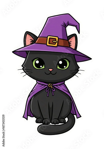 Fototapeta cute Halloween witch cat sticker PNG