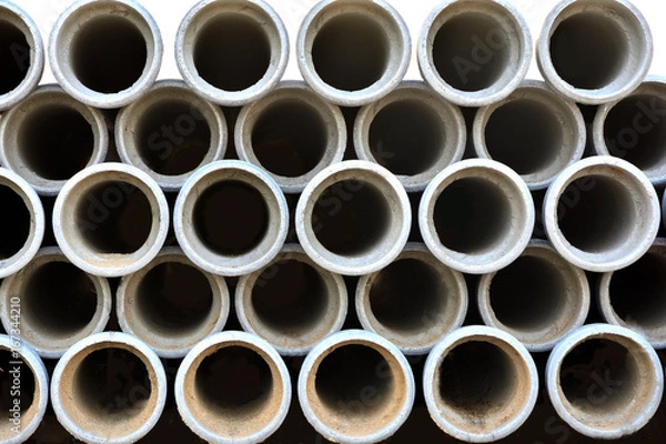 Obraz Concrete pipe for house poles in construction shop.