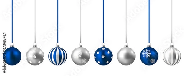 Obraz Silver and blue christmas balls 	