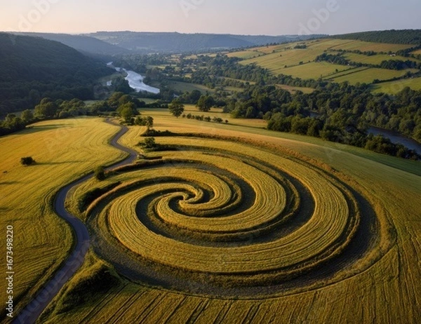 Fototapeta Spiral field art, aerial view