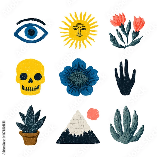 Obraz Set of hand drawn witchcraft illustrations, Halloween decoration elements