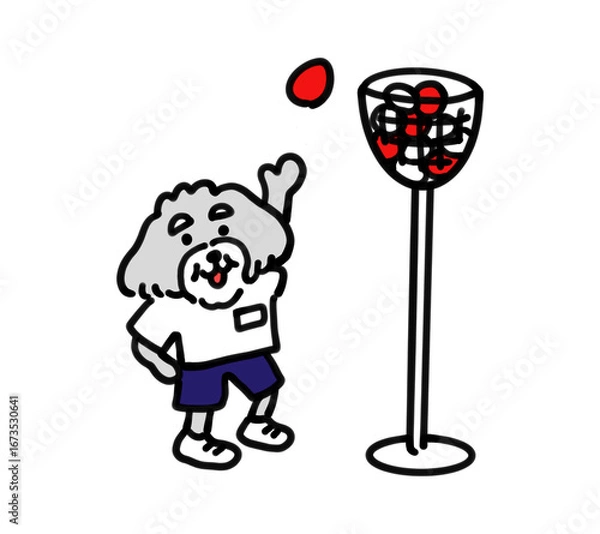 Obraz 運動会で玉入れをする手描きの犬