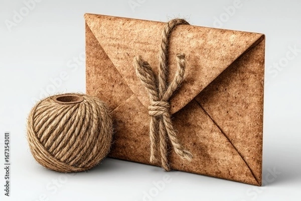 Fototapeta Rustic envelope tied with twine and spool
