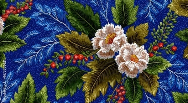 Obraz Detailed floral pattern on a deep blue background