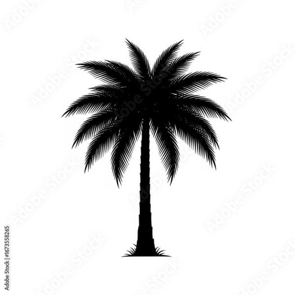 Fototapeta Black silhouette of a palm tree on a white background