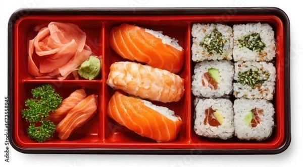 Obraz Red bento box with assorted sushi (1)