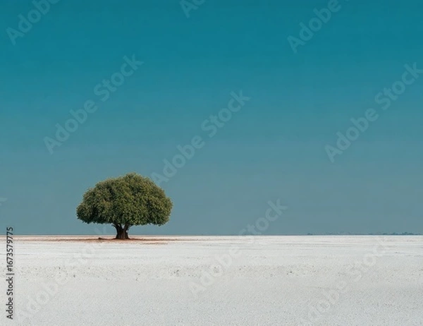Obraz Solitary tree on a vast, white expanse under a vibrant azure sky