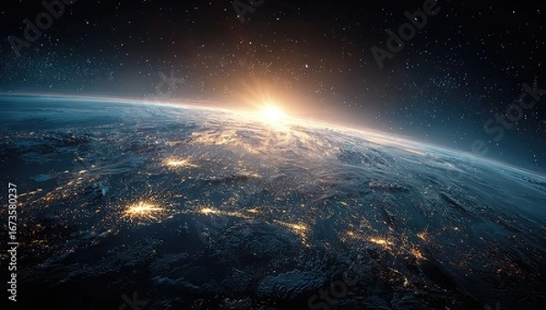 Obraz Earth from space, sunrise over continents