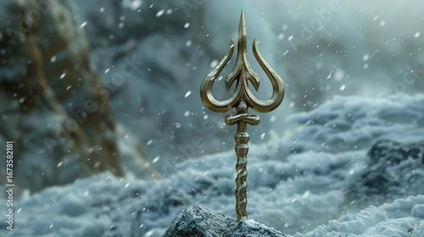 Fototapeta Golden Trident on Snowy Mountain