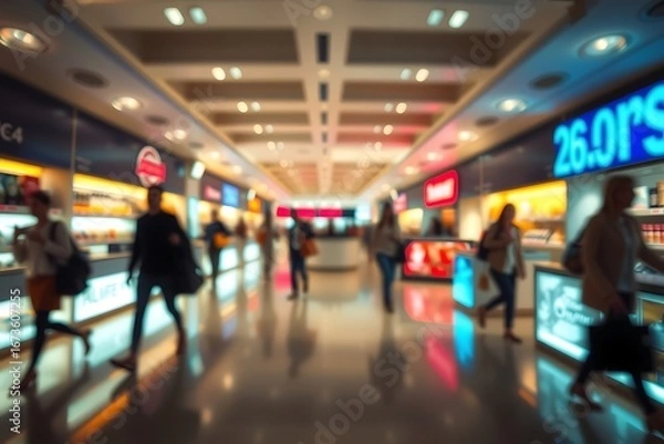Fototapeta Generative AI image of a blurred airport scene.