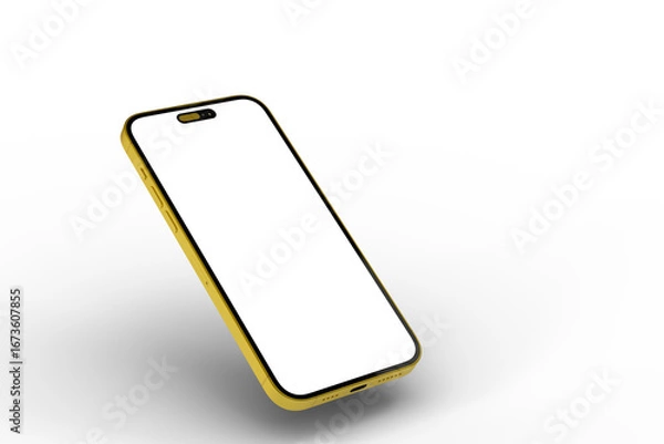 Fototapeta High-quality photo of a yellow smartphone with a blank screen. Perfect for app presentations or mobile technology marketing.