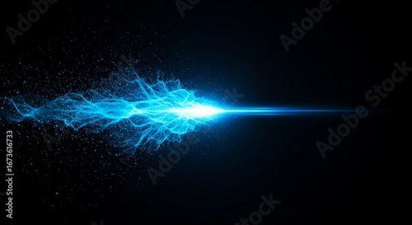 Obraz Abstract Digital Particle Stream of Blue Energy Bursting Forward into Darkness