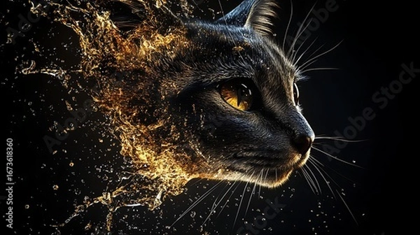 Fototapeta Artistic Illustration Of Curious Kitten With Colorful Fur Strokes