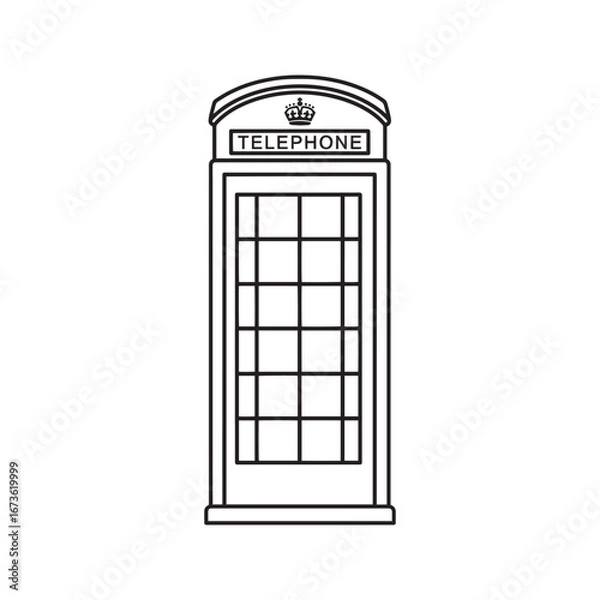 Fototapeta London Telephone Booth Line Art. Iconic British Phone Box Vector Outline for Coloring Page.

