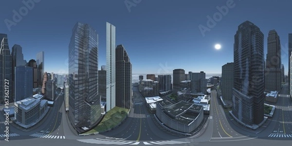 Obraz Panorama of the city. Environment map. HDRI map. Equirectangular projection. Spherical panorama.
3d rendering