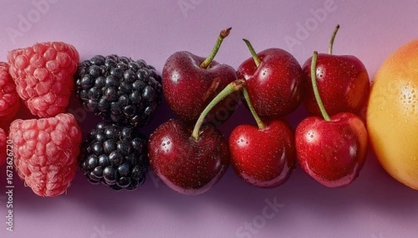 Obraz Row of fresh berries and cherries