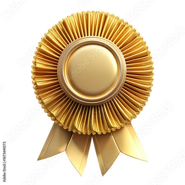 Fototapeta Gold Prize Rosette with Textured Pleated Petals, Smooth Center Medallion, and Hanging Ribbon Streamers – Isolated on White or Transparent Background, PNG, AI Generated