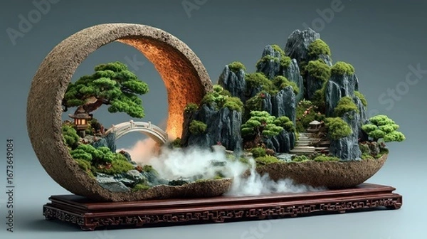 Fototapeta A meticulously crafted miniature landscape, nestled within a hollowed-out orb