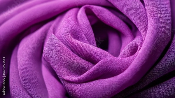 Fototapeta Close-up of purple fabric with swirling folds showing vibrant textile texture and intricate weave pattern, soft material background, abstract drapery, cloth surface detail design