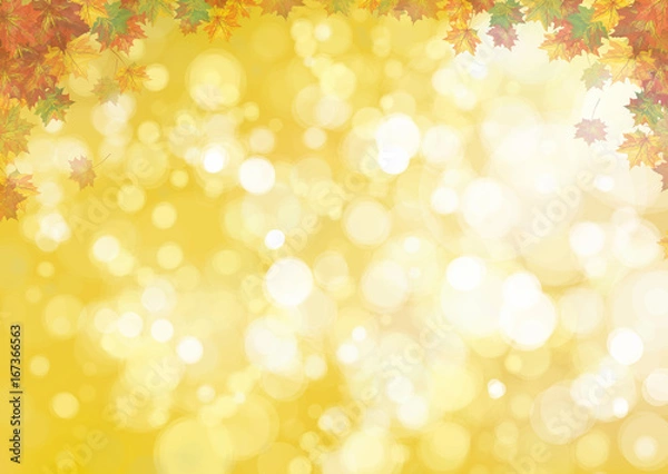 Fototapeta Vector autumnal leaves on bokeh background.