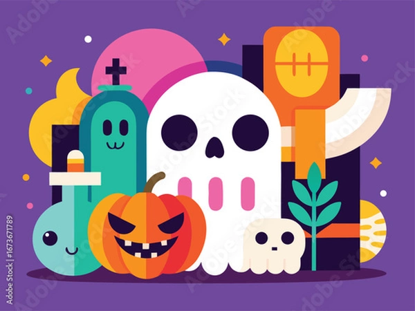 Obraz Cute Halloween Vector Illustrations Set