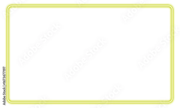 Fototapeta Yellow Neon Glowing Rectangular Frame with Rounded Corners on White Background