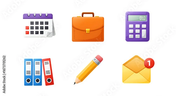 Obraz Calendar briefcase calculator binders pencil envelope with notification isolated on a transparent background