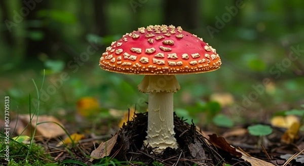 Fototapeta Amanita Muscaria Mushroom in a Forest Setting.