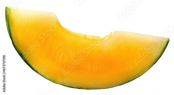 Obraz Juicy yellow melon slice with bite mark isolated on transparency background